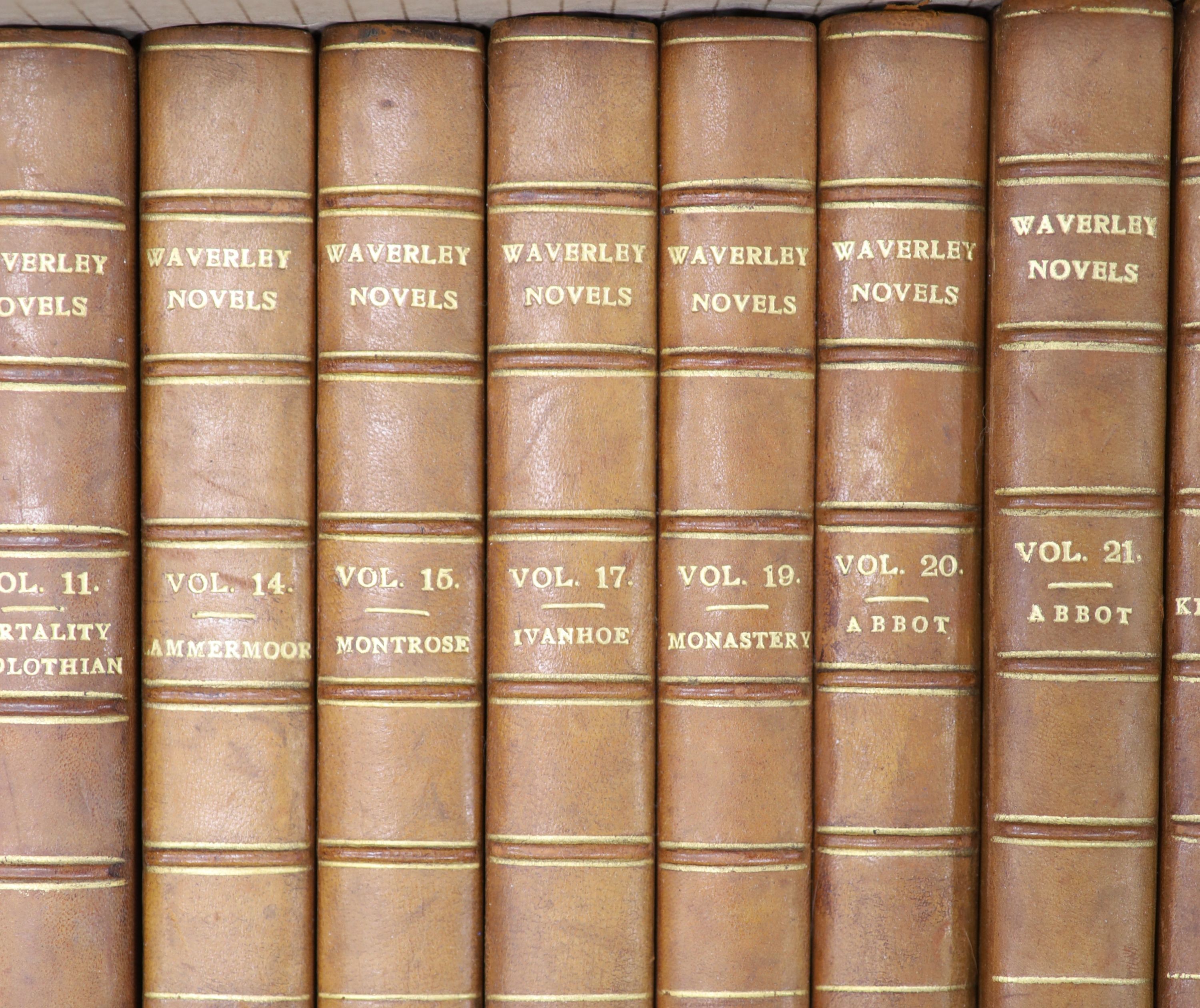 Anon. (Sir Walter Scott) - Waverly Novels. 48 vols. Each complete with an engraved frontispiece and title page vignette, with guards. Half calf and marble boards, gilt ruled and panelled spines with letters direct. Marbl